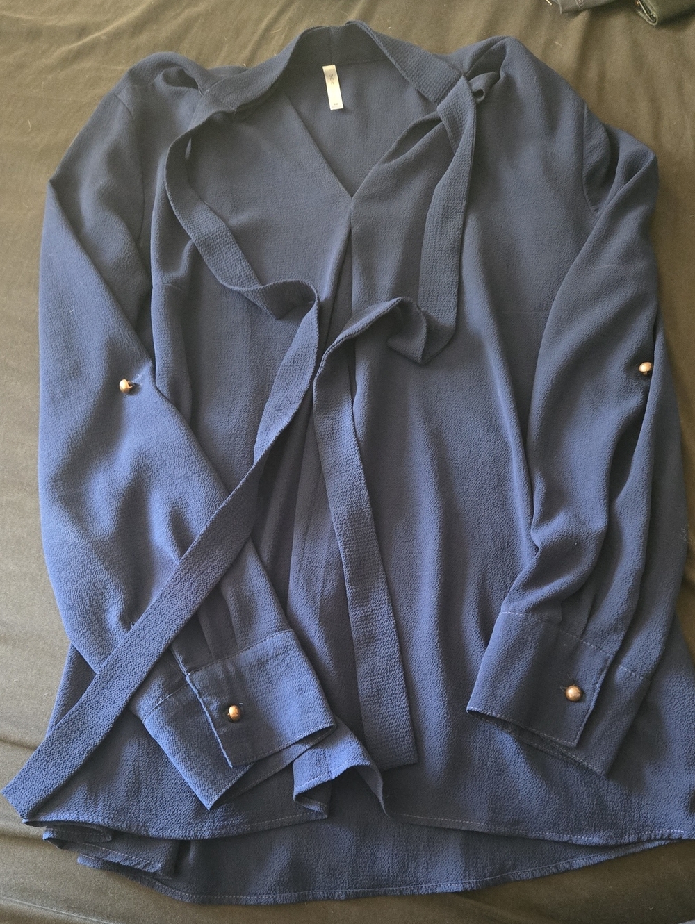 Navy Long Sleeve Tie-Front Blouse